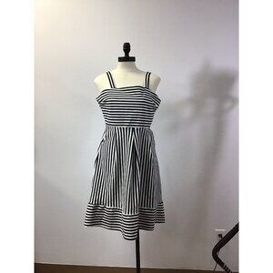 👄 BRIXON IVY POCKETED! BLACK AND WHITE STRIPED DRESS SIZE L RETAIL: $70